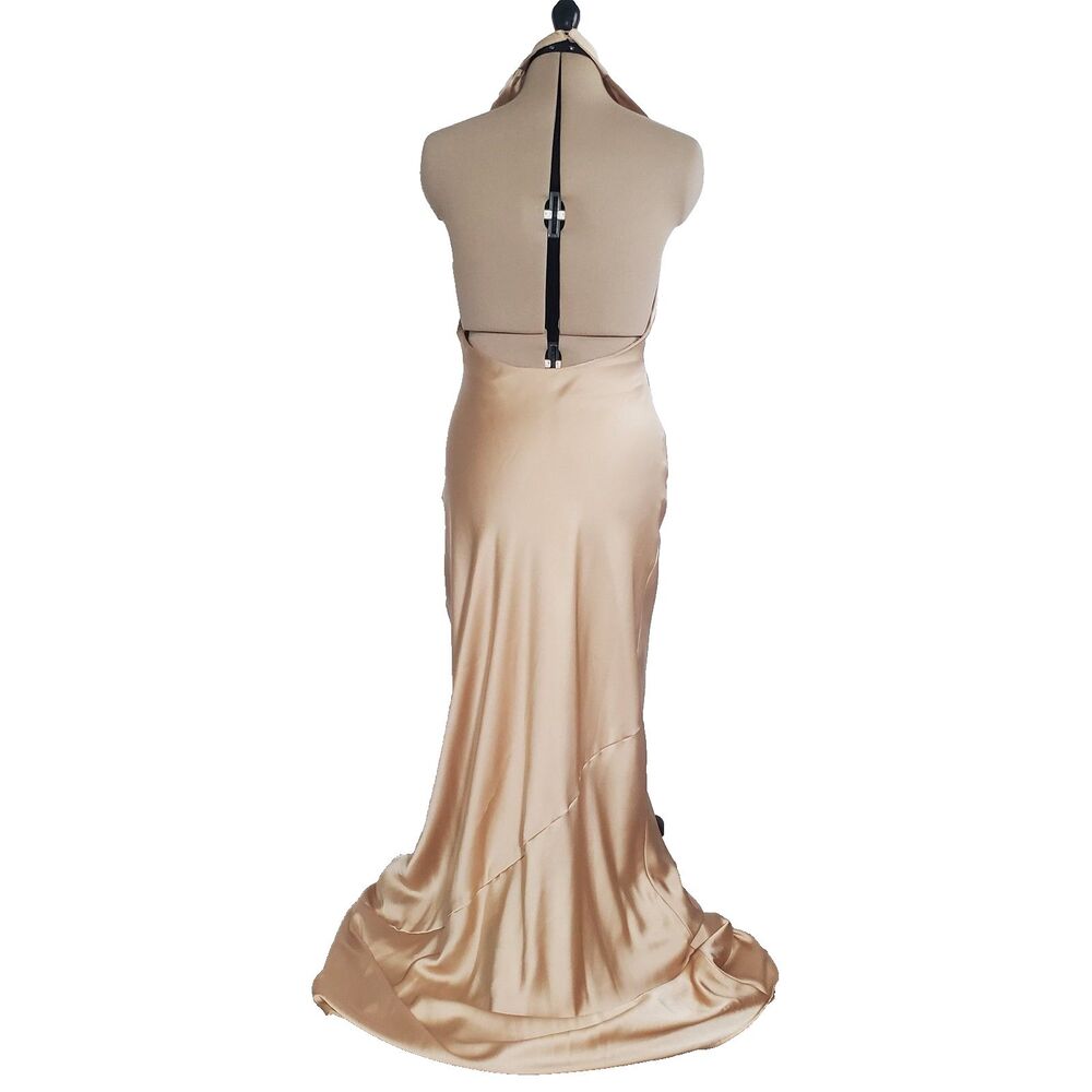 Show Me Your Mumu Women’s Maxi Dress Medium Champagne Luxe Satin Halter Backless - Picture 5 of 11
